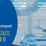 A promotional graphic for a Project Management program starting September 11, featuring the University of Delaware logo. The image includes a background with an overlay of transparent bar graphs showing percentages, a timeline with weeks labeled, and a person in business attire working on a laptop. The color scheme is blue and white, reflecting the university’s branding.