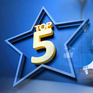 a star with "top five" in the middle